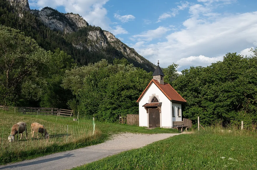 Chapel Zum Guten Hirten at the border between Germany (Pfronten) and Austria (Vils)