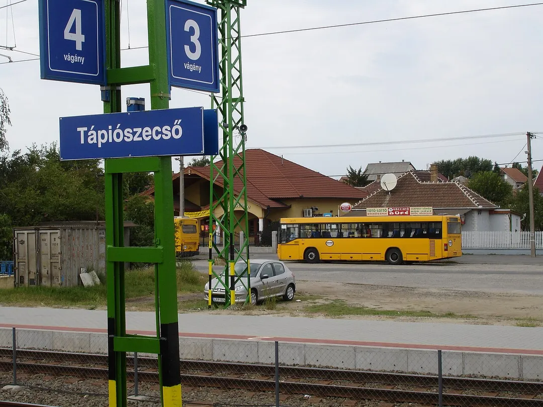 Train station in Tápiószecső, Hungarian railway. Photo taken from train
