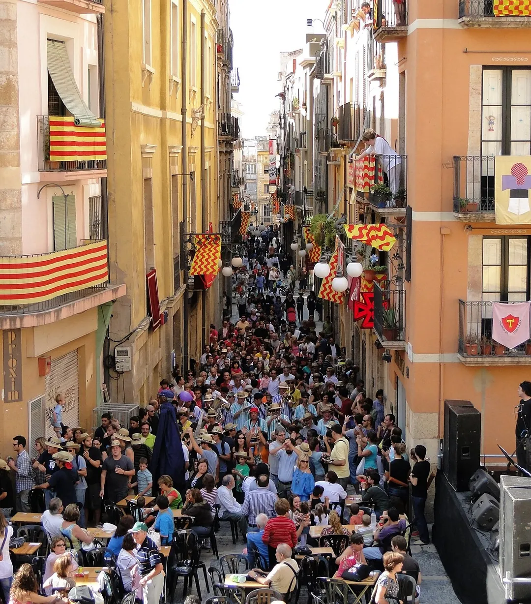 Major street during Santa Tecla Festival, Tarragona, Spain