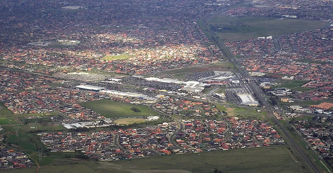 Taylors Lakes a suburb of Melbourne Victoria, aerial view from north
