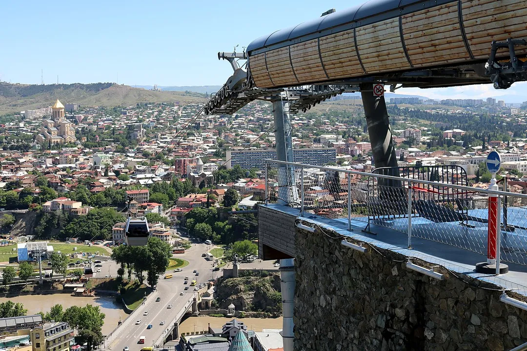 Aerial tramway to the Narikala Fortress, Tbilisi -  view from the upper station