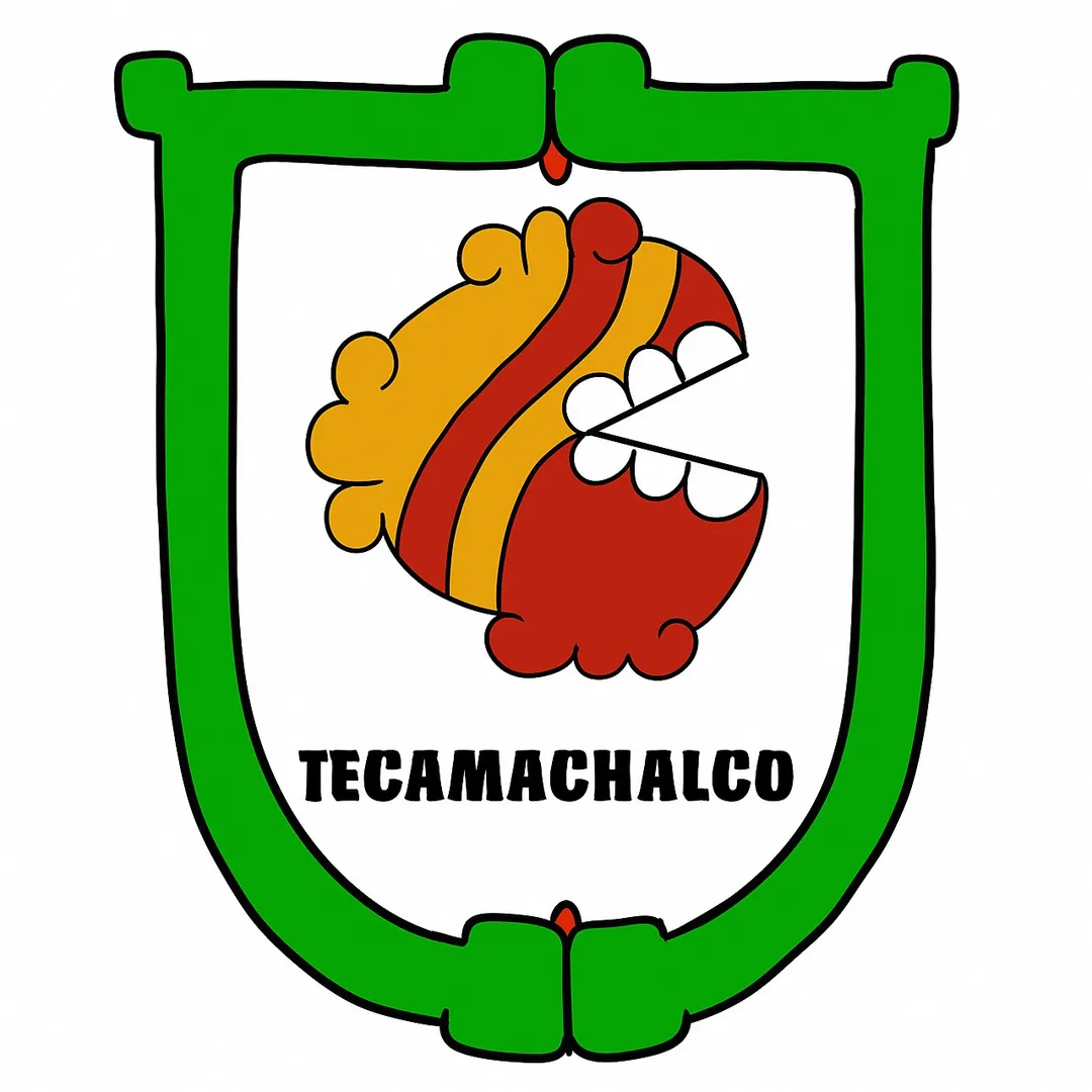 Coat of Arms of the Municipality of Tecamachalco, Puebla; Mexico. Derived from the Nahuatl «Tetl» "Hill", «Camachalli» "Jaw" and «Con» "In"; meaning "In the Stone Jaw".