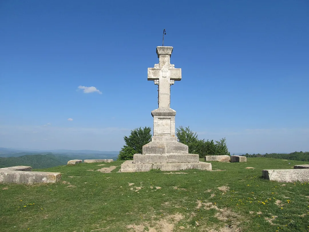 Ruler's Cross, monument erected in 1866 in the Romanian village of Melicești, municipality of Telega, work of architect Paul Focșeneanu.