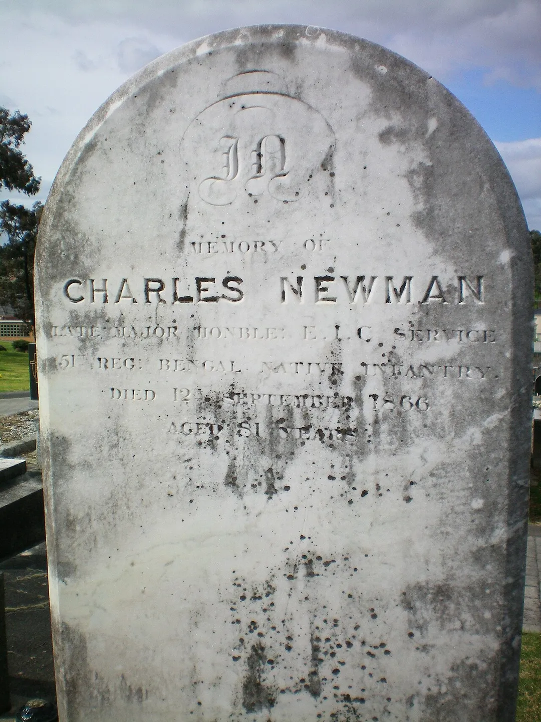 The gravestone of Major Charles Newman