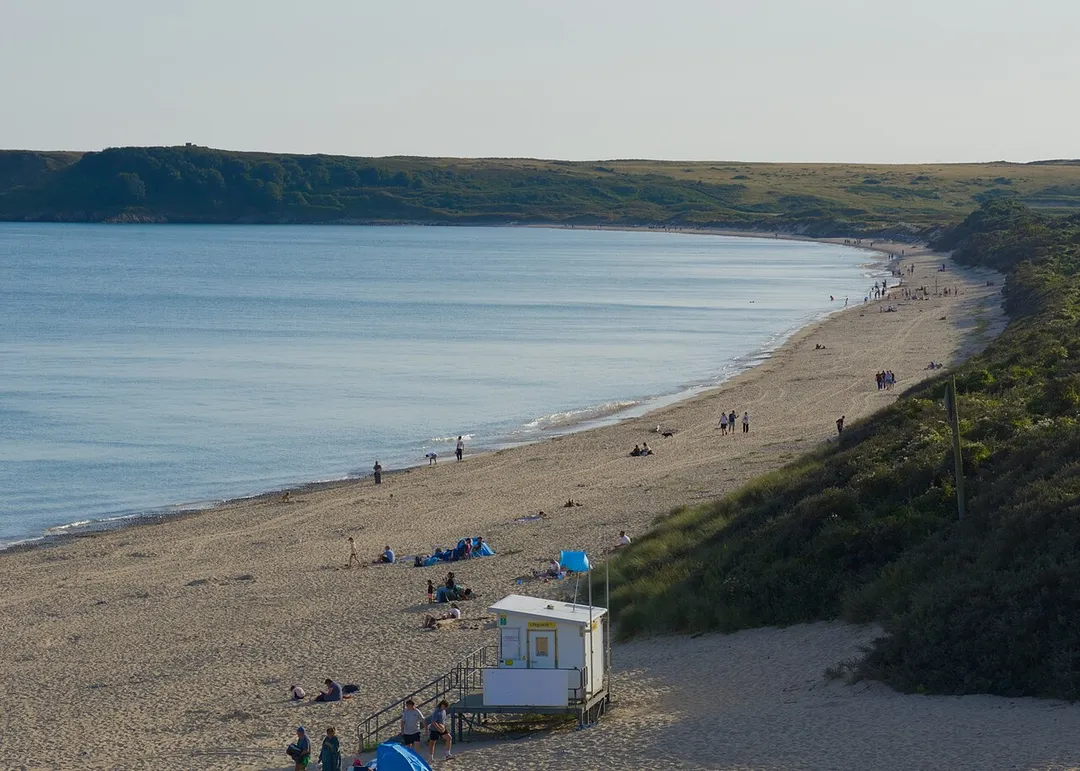 Tenby's South Beach in the evening.