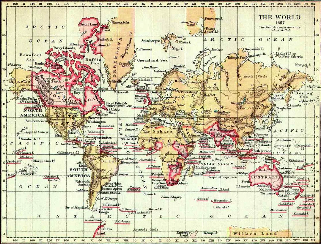 The World in 1897. "The British Possessions are coloured Red"