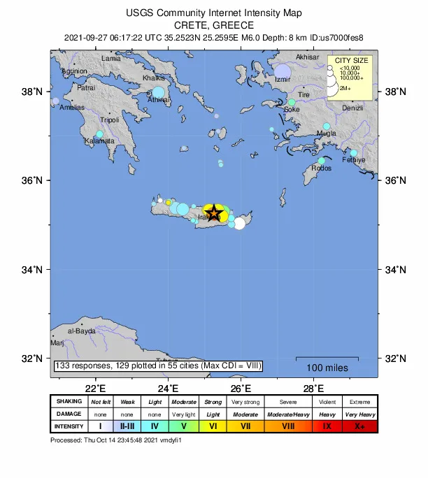 Intensity map from USGS for the magnitude 6.0, maximum intensity 7.9 earthquake (7 km NNW of en:Thrapsanón, Greece), 8.71 km depth.