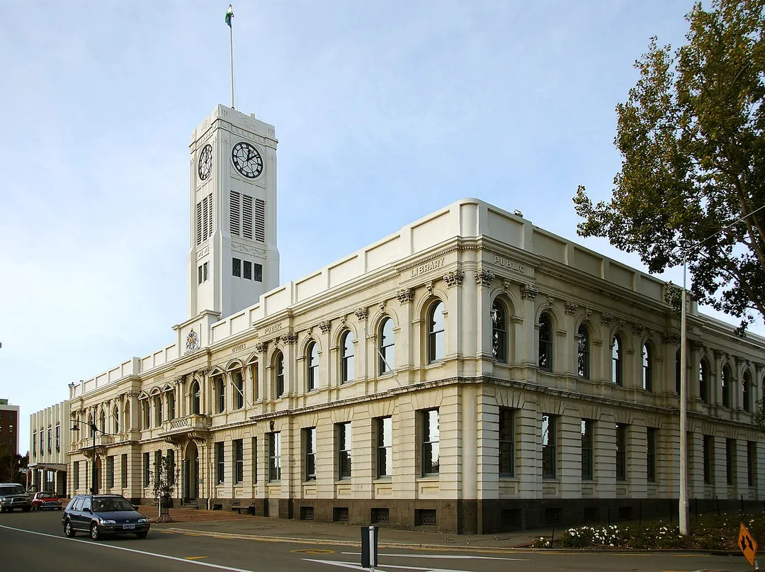 The Municipal Offices and Public Library in Timaru, made of Oamaru stone from nearby Oamaru. New Zealand Historic Places Trust Register number: 2075