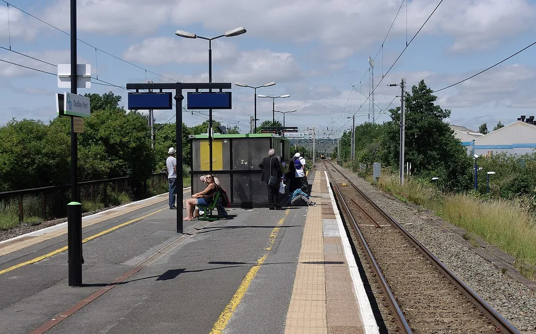 Looking west along the platform at Dudley Port railway station.
