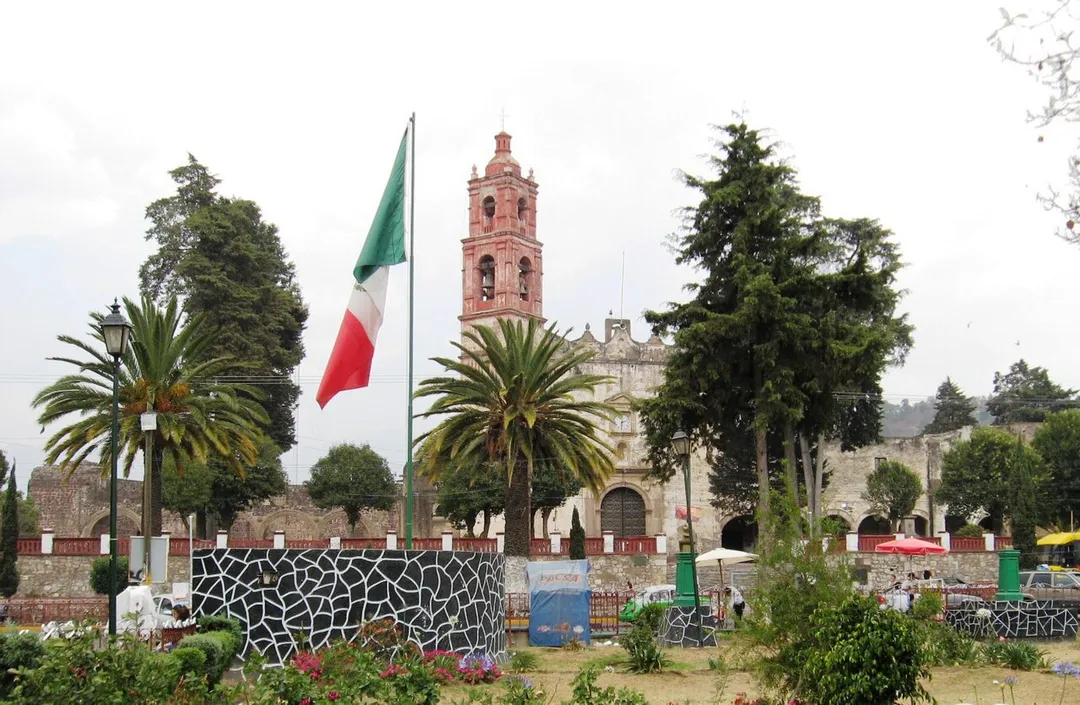 View of San Luis Obispo Church from the main plaza of Tlalmanalco, Mexico State, Mexico