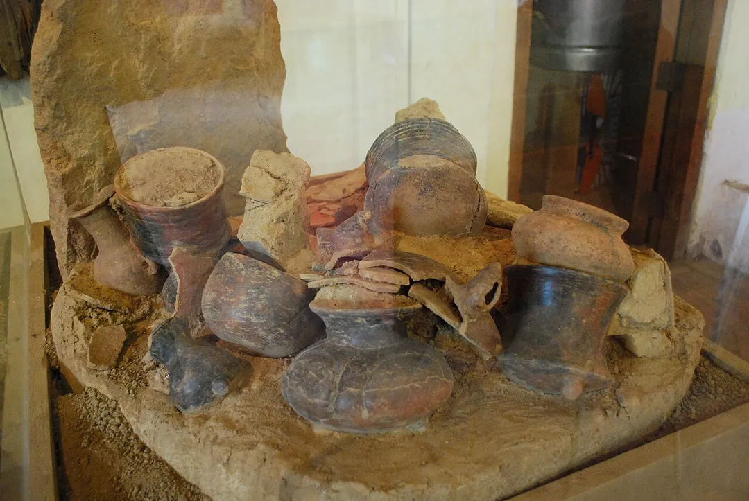 Artifacts from an local archeological dig in Tlayacapan, Morelos, Mexico at the La Cereria Museum