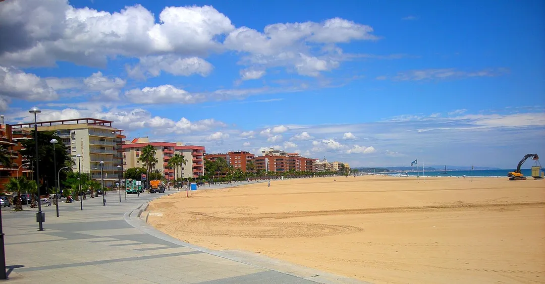 Panorama of the city of Torredembarra in Spain, beach.