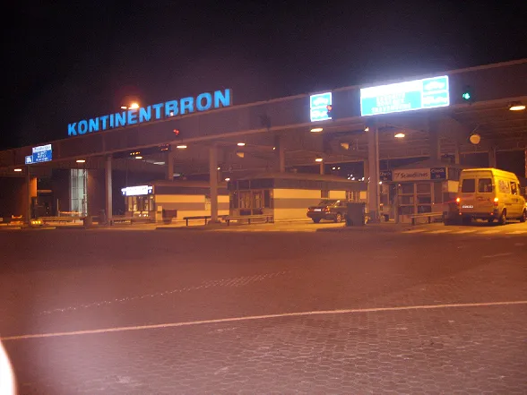 From the southernmost city of Sweden, Trelleborg (in County of Skåne or "Scania". Pictrure shows car entance of the car ferry terminal "Kontintenbron" (Eng. translation about "The Continental Bridge") Here are three shipowners with five routes to three german and one polish harbour. It's by number of lorries and tonnage-load (and in economical terms) the most importaint border station of Sweden.