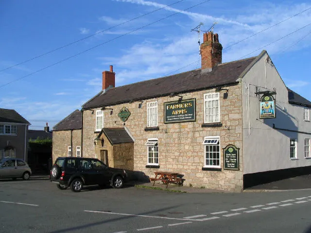 The Farmer's Arms, Treuddyn. You can just about see the tilting doorway.