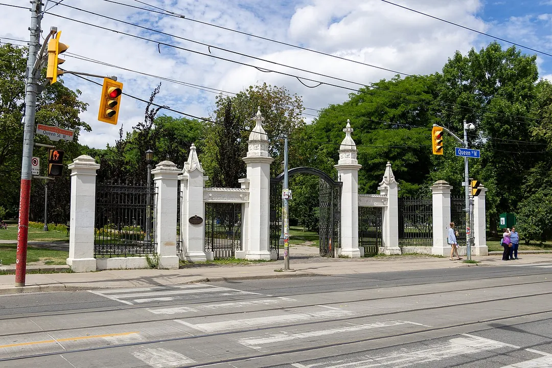 Gates to Trinity-Bellwoods Park along Queen Street West