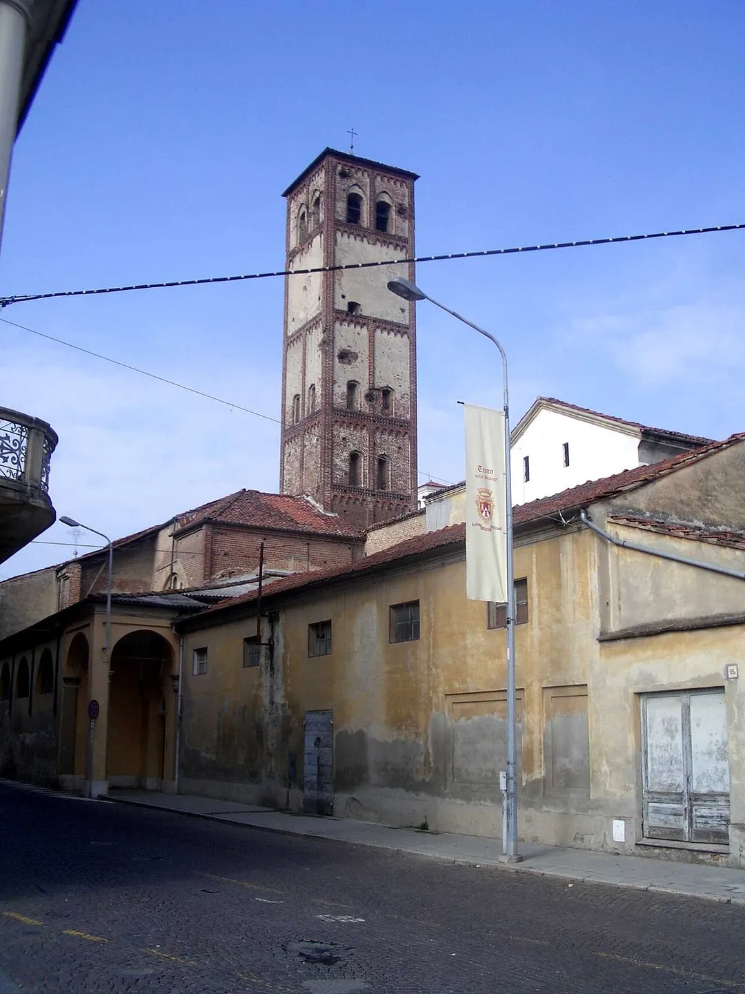 View of the town with campanile of St. Dominic church; Trino, Vercelli, Italy