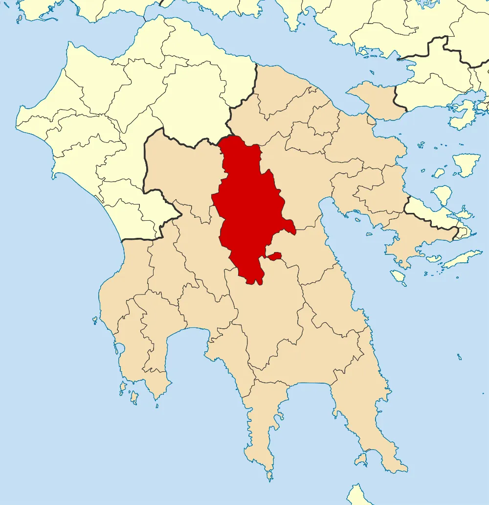 Locator map for Tripoli municipality in Greek region Peloponnese (2011)