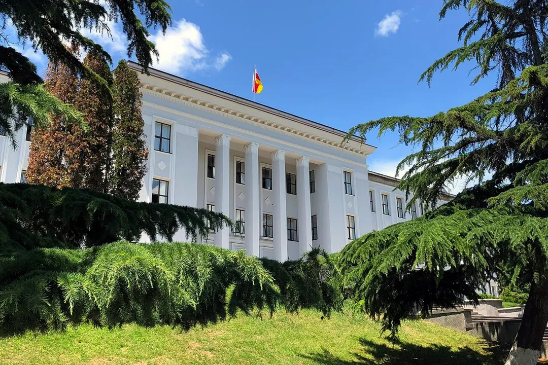 Parliament of partially recognized Republic of South Ossetia in Tskhinvali. Former seat of the autonomous oblast of South Ossetia of the Georgian SSR.