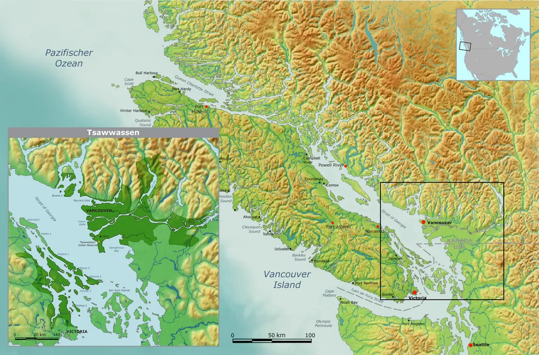Map of traditional Tsawwassen tribal territory.