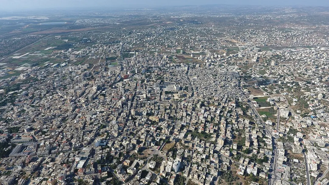 Aerial view of Tulkarm city, West Bank, Palestine.