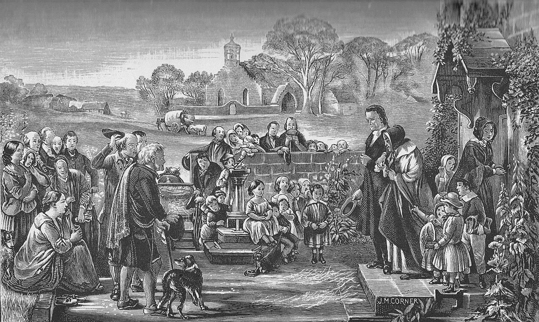 Leaving The Manse. A minister and his family leaving their Church of Scotland manse during the 1843 Disruption.
