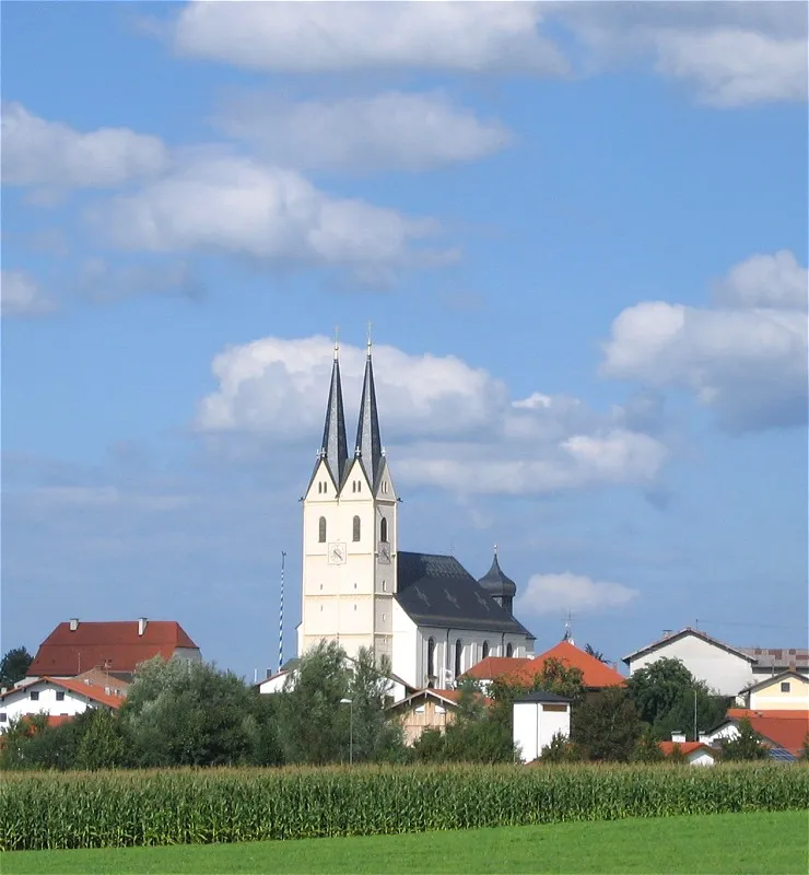 Tuntenhausen, view of Parish and Pilgrimage Church of the Assumption from south-west.