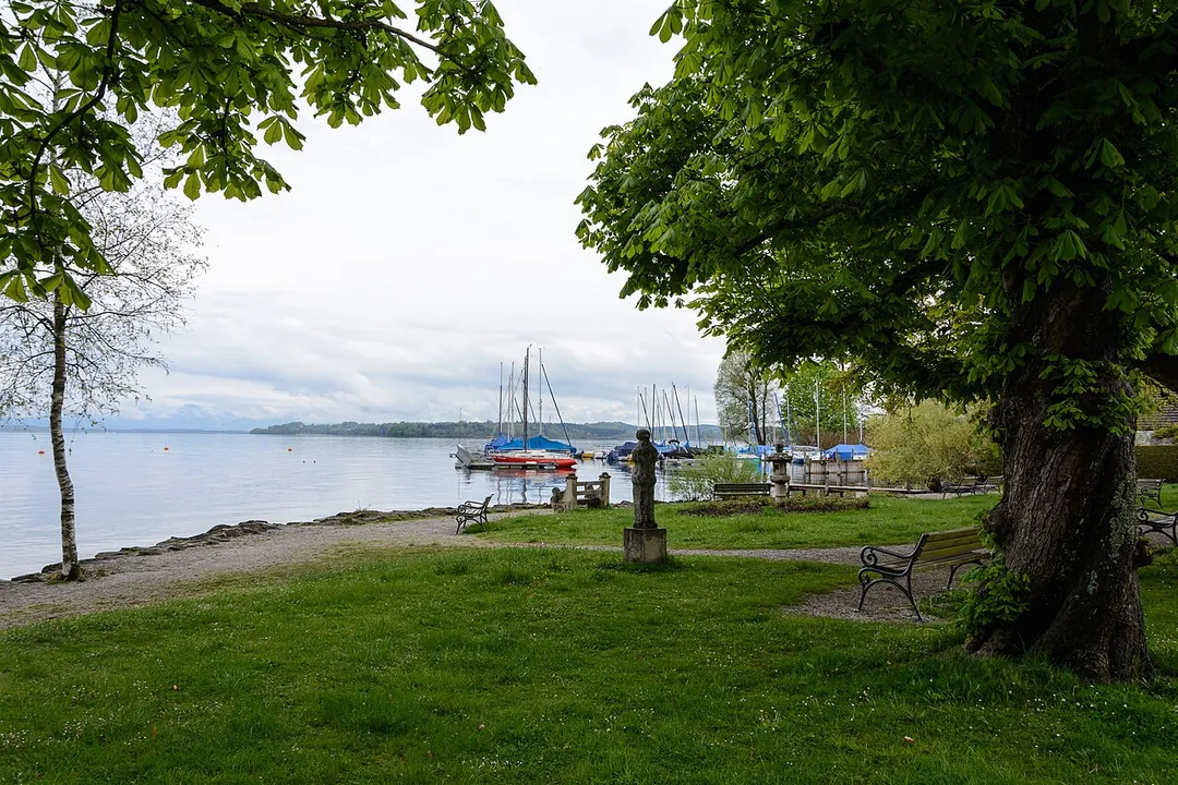 Lakefront of Lake Starnberg and marina in Tutzing, Bavaria, Germany