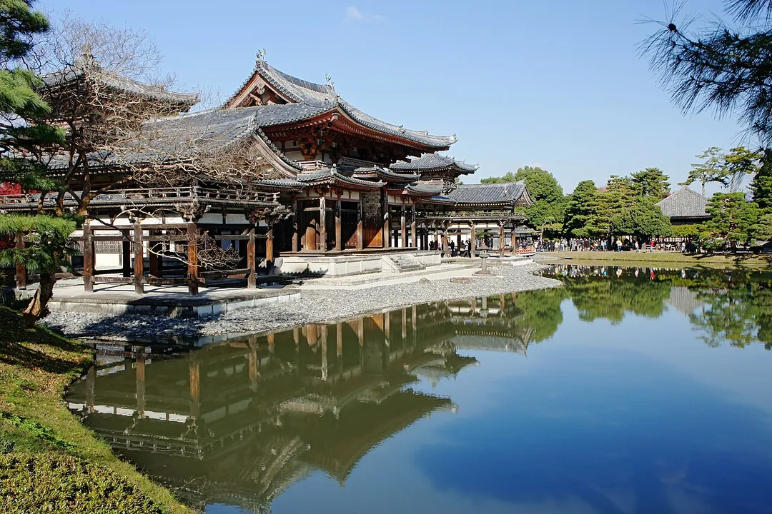 Byōdō-in's Phoenix Hall is a Japan's National Treasure in Uji, Kyoto prefecture, Japan.  It was built in 1153. Byōdō-in was registered as part of the UNESCO World Heritage Site "Historic monuments of ancient Kyoto".