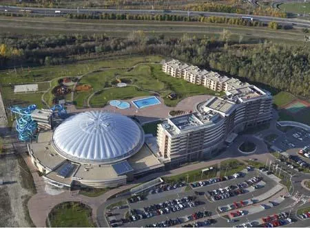 Újpest, Budapest, Hungary, aerial photography, aqua park