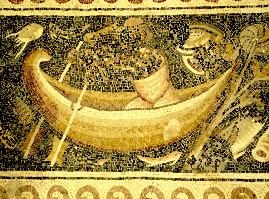 Mosaic depicting a fisherman from Saint Stephen Church located in Umm Rasas, Jordan.