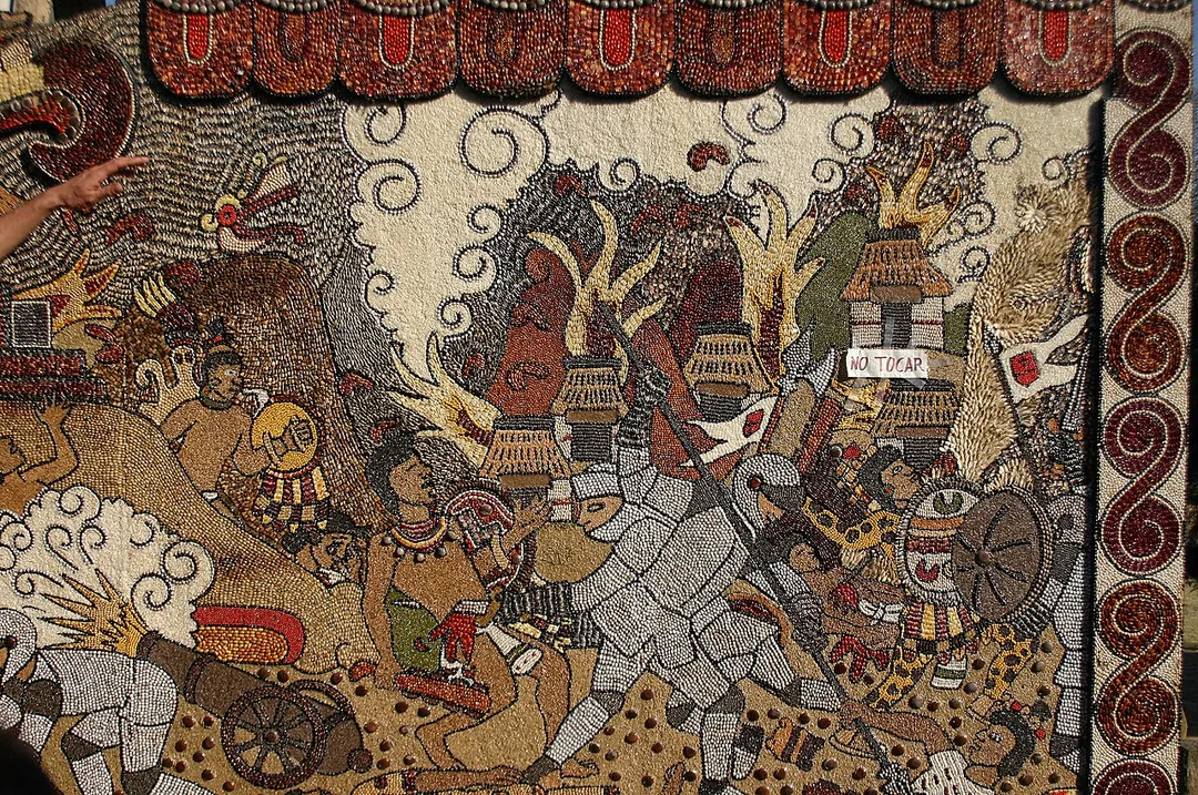 Mural made of seeds in Tepoztlan church entrance, Tepoztlan, Mexico, December 2006