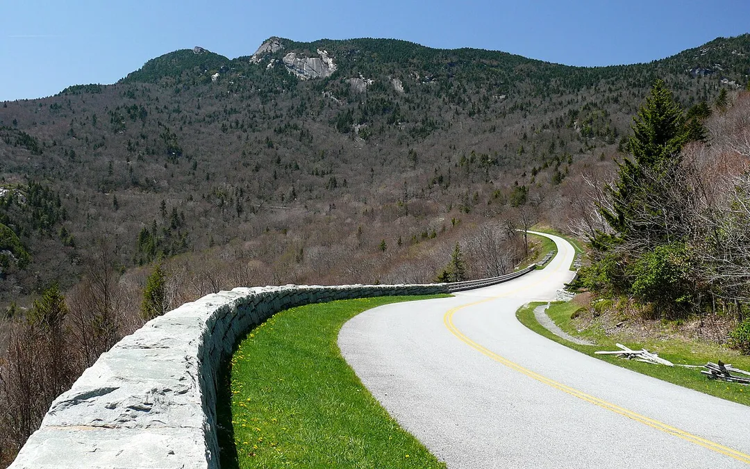 The Blue Ridge Parkway snakes around Grandfather Mountain near the Linn Cove Viaduct at Mile Marker 304.Photo taken with a Panasonic Lumix DMC-FZ50 in Avery County, NC, USA.