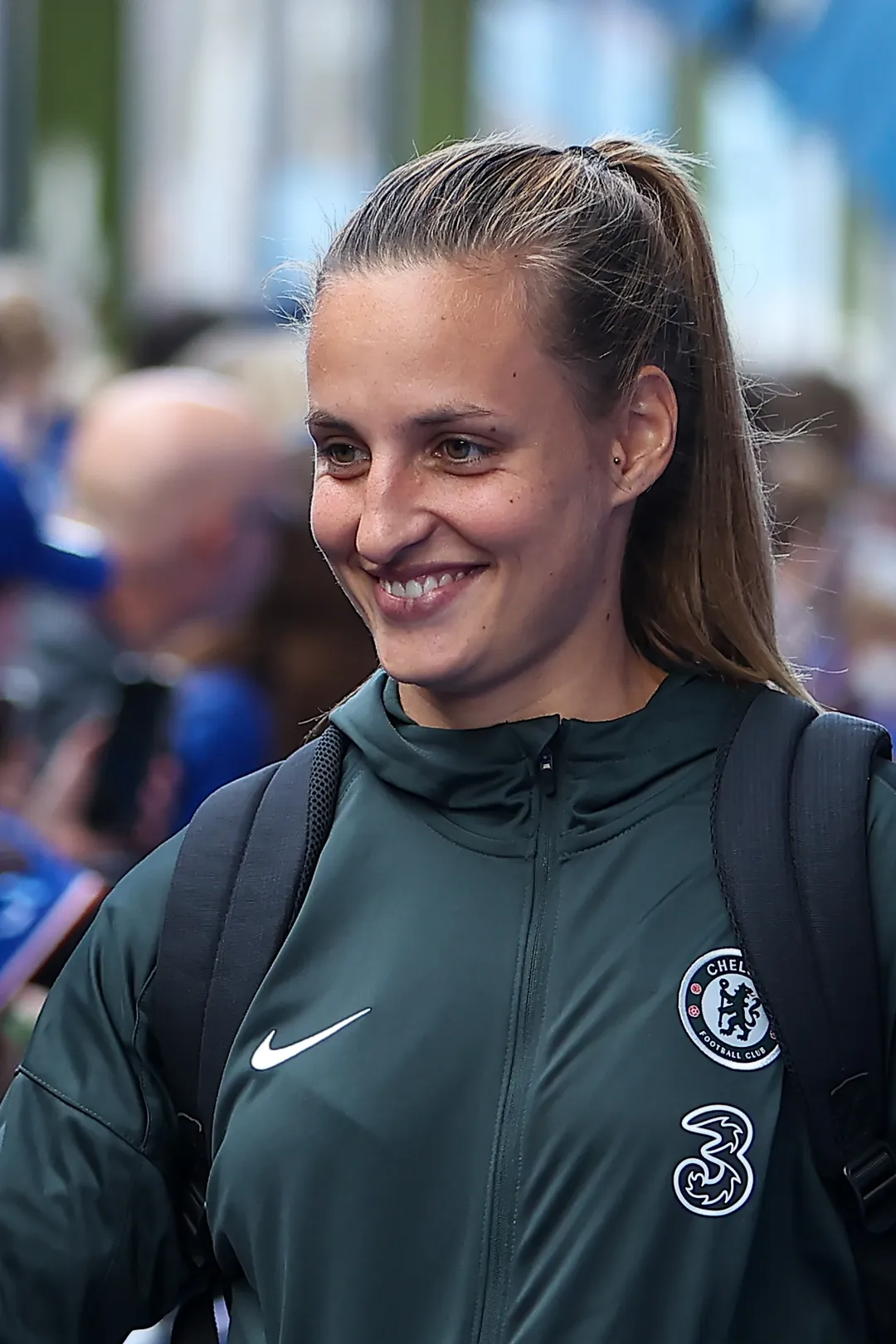 Nathalie Björn arriving for the Barclays Women's Super League football match between Chelsea and Manchester City at Stamford Bridge stadium on 5 September 2025.