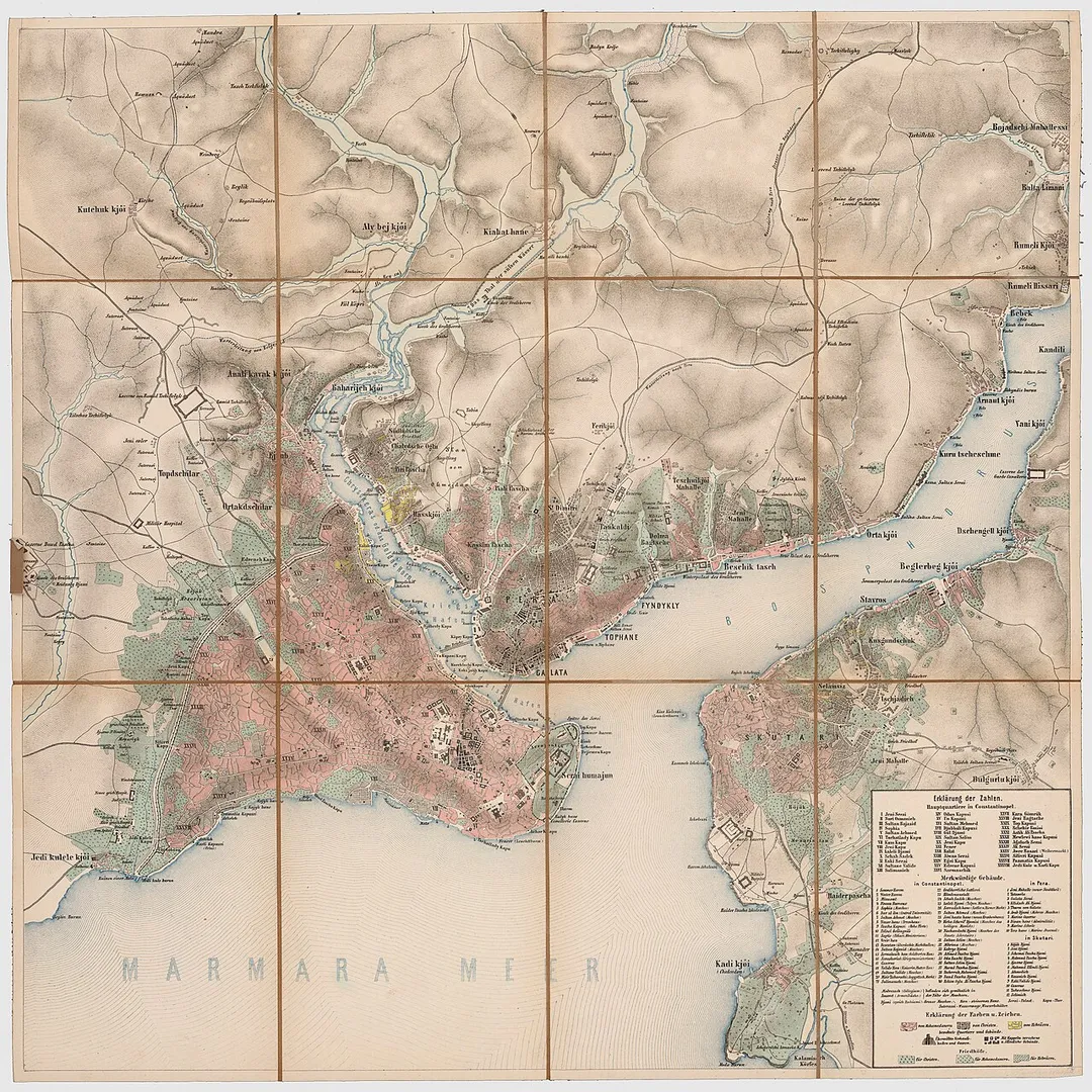 Konstantinopel, Pera, Skutari,Goldenes Horn, südlicher Bosporus, aus der Generalkarte der europäischen Türkei und Griechenlands