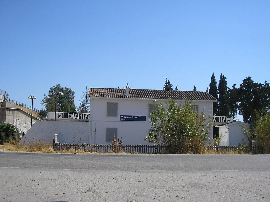 The railway halt of Villaspeciosa-Uta, seen from the SP90 road, in Sardinia, Italy