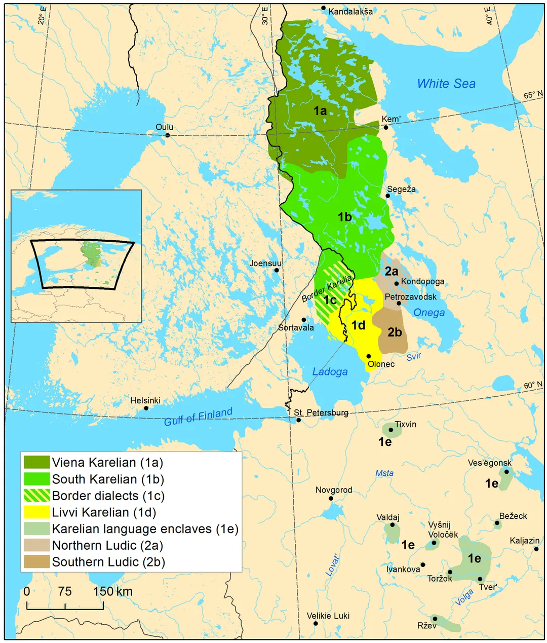 Distribution of Karelian and Ludic at the beginning of the 20th century