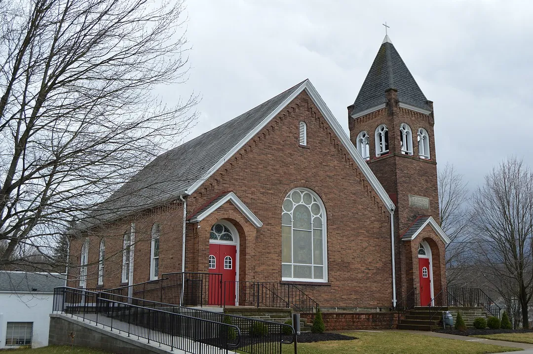 Front and northern of the Valencia Presbyterian Church, located at 80 Sterrett Street in Valencia, Pennsylvania, United States.  It was built in 1905.