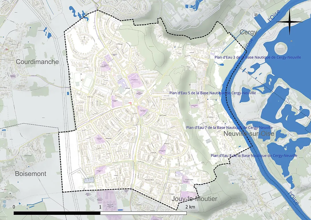 Carte du réseau hydrographique de la commune de fr:Vauréal (France).