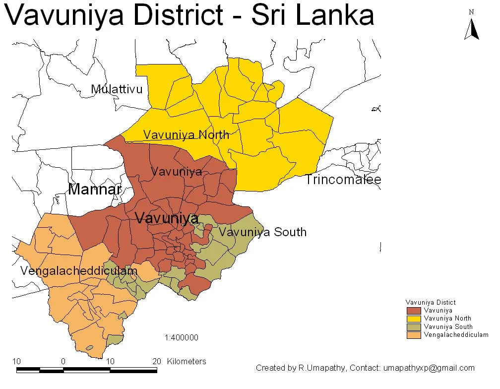 This is a map of vavuniya district in Sri Lanka