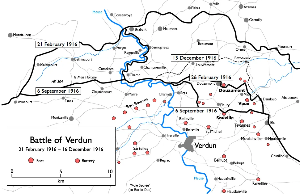 Map of the Battle of Verdun, 1916
