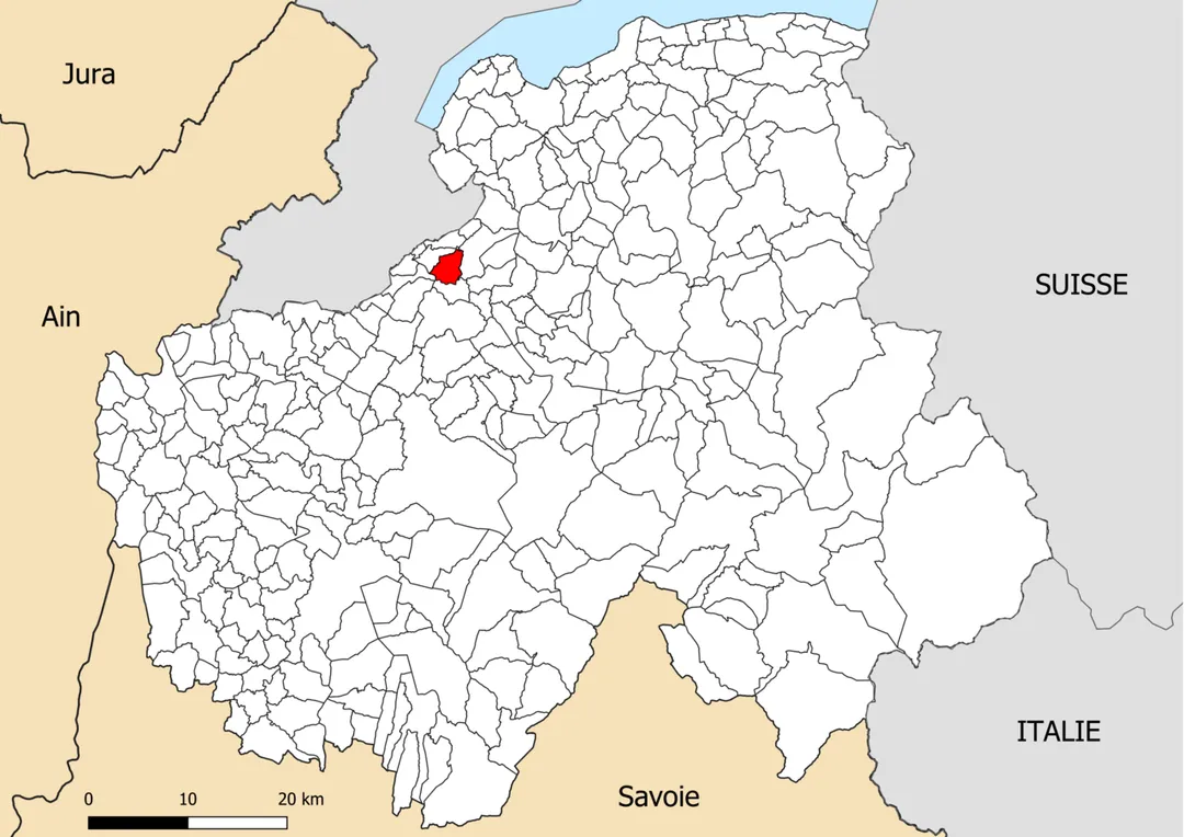 Localisation de la commune de Vétraz-Monthoux dans le département de la Haute-Savoie (France)