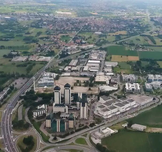 An aerial photograph of Vimercate, in Italy