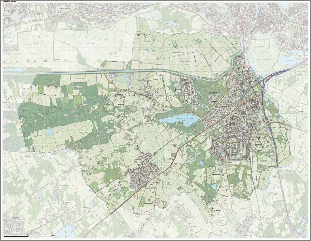 Topografische gemeentekaart. Resolutie: 400 pixels/km.
Kaartbeeld samengesteld uit de open geodata van de Top10NL en Top25namen (Kadaster), Creative Commons-BY licentie. Gebouwvlakken uit open geodata BAG extract. Wegen uit de OpenStreetMap, OpenStreetMap community. Reliëfschaduw uit de Actuele Hoogtekaart AHN2.

Samenstelling en kleurenschema: Jan-Willem van Aalst, met QGIS. Zie ook de Legenda.