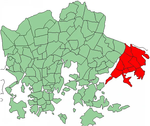 Districts of Helsinki, Vuosaari area highlighted