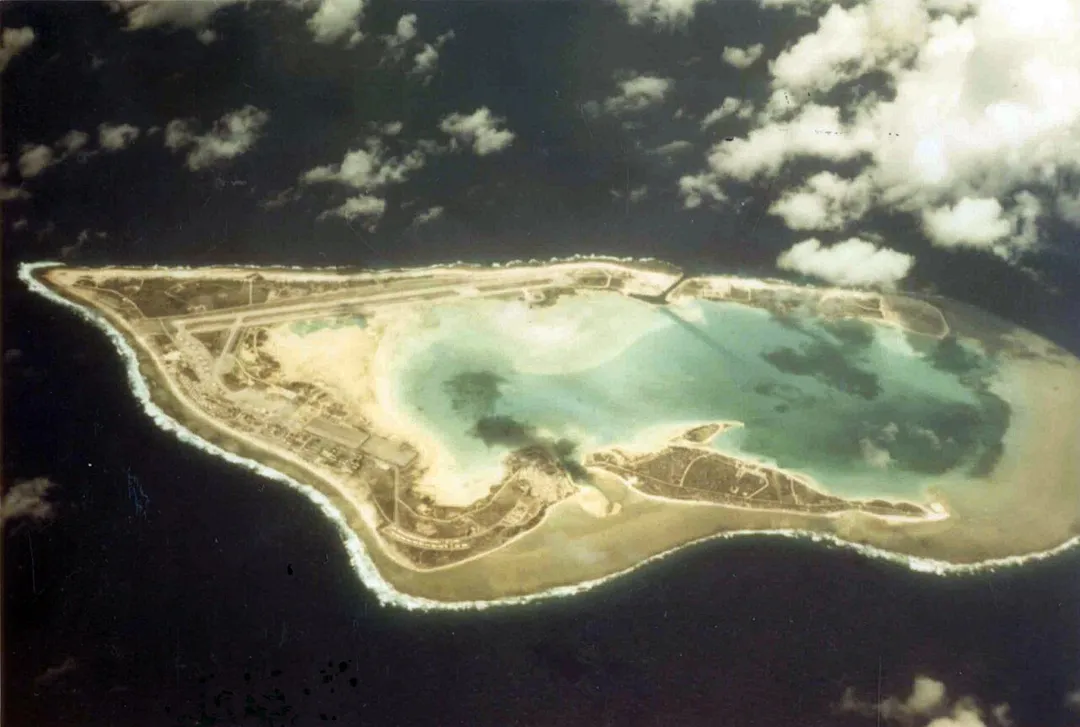 Aerial view of Wake Island, in July 1979.