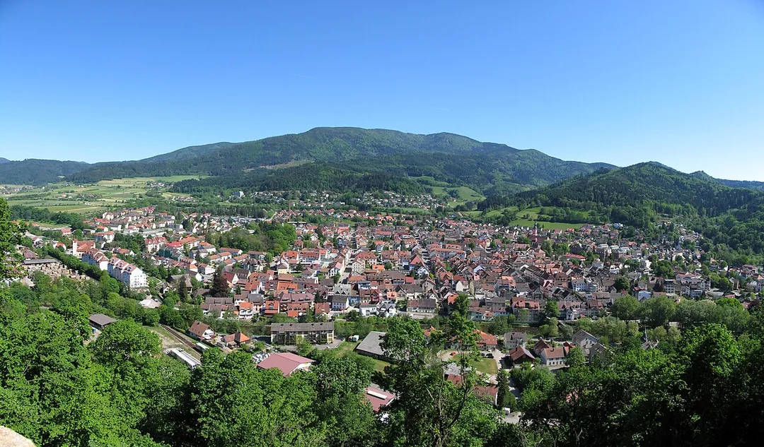 Panoramic view of Waldkich (Breisgau), with the Kandel Mountain in the background