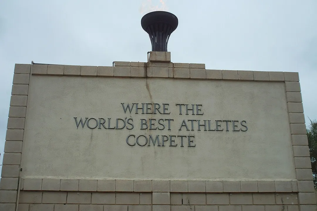 Olympic flame and slogan at Mt. San Antonio College