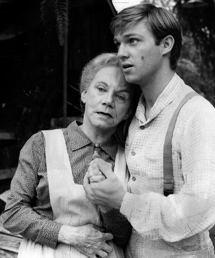 Publicity photo of Richard Thomas and Ellen Corby from the television program The Waltons.