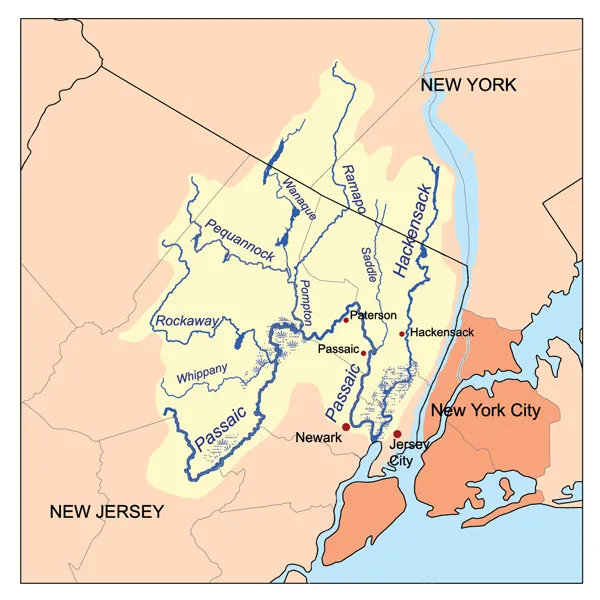 This is a map of the Passaic/Hackensack watershed. I, Karl Musser, created it based on USGS data.