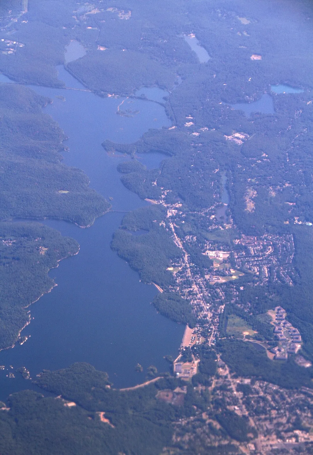 Aerial view of Wanaque and Wanaque Reservoir, in Passaic County, upstate New Jersey. This district is part of the NJ Highland Preseravtion Area.